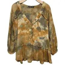 Gypsy 05 Los Angeles Women’s Size S Earth Tone Tie Dye Ruffle Blouse Shirt
