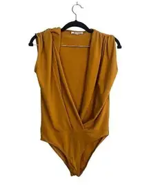 ZARA Plunging Neck Sleeveless Stretch Bodysuit Ruched Shoulders Snap Crotch S