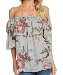 Gray Floral‎ Off-Shoulder Top