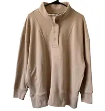 NEW TIME & TRU Quarter Button Pullover Sweater Tan Size XL Pockets Long Sleeve