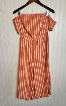 Lucky & Blessed NWT Coral Stripe Strapless Jumpsuit Back Tie F23