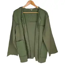 POL Cotton Gauze Open Front Cardigan Jacket Sz Small Olive Army Green Patchwork