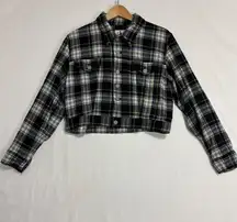 Calvin Klein Wool Cropped Jacket Womens M Navy Plaid Flannel Y2K Grunge Street