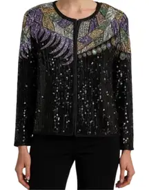 Vintage Stenay Evening Jacket Silk Beaded Sequin 1980's Party Cocktail Black 2X