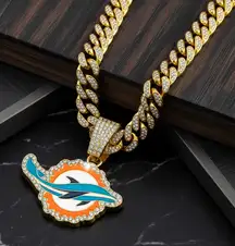 Miami Dolphins 20 Inch Necklace Pendant Cuban Chain Link Football Jewelry