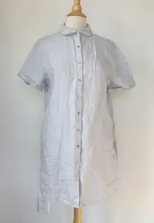 Tahari Light Gray Button-Up Short Sleeve 100% Linen Dress