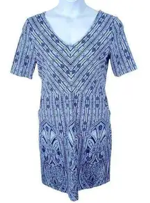 J. McLaughlin Blue White Catalina Cloth V Neck Short Sleeve Dress Size Large