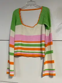 PINK LILY WOMENS KNIT SWEATER SQUARE NECK PINK GREEN XL