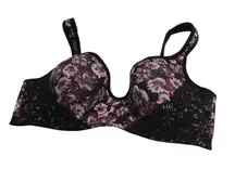 Jessica Simpson Floral Lace Bra Purple Pink Underwire Full Coverage Women's 42C
