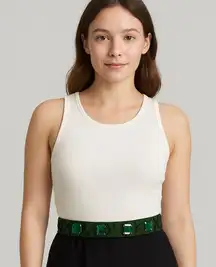 J. Crew Rhinestone Gem Bead Belt Emerald Green