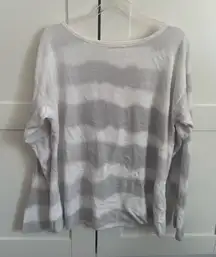 Barefoot Dreams Cozy Chic Light Gray Striped Sweater Medium