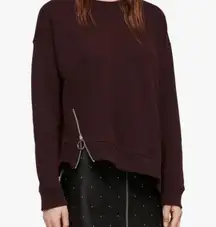 All Saints Dark Burgundy Crewneck long Sleeve Zipper Detail Sweatshirt S