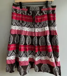 Loft Red Brown Paisley Midi Skirt Casual Boho Chic Style 8 A Line