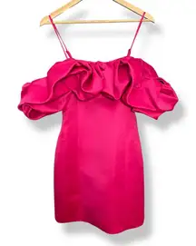 Forever 21 Off The Shoulder Dress‎ Pink Ruffle Sleeve Large Mini Barbie Costume