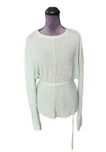 Helmut Lang Mint Green Ribbed Knit Wrap Sweater Long Sleeve Belted  Size L