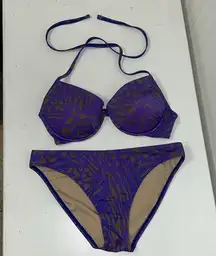 Victoria’s Secret 2 Piece Push-up Bikini Purple Gray Animal Print