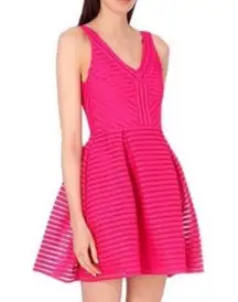 Maje Rayure Hot Pink Cocktail Fit & Flare Dress size 2