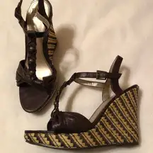 BKE Brown Leather Platform Wedges Size 8.5