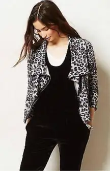 Anthropologie Bordeaux Leopard Print Side Zip Knit Moto Jacket Grey Black Medium Funnel Neck