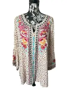 Savanna Jane Floral Embroidered Top Long Sleeve Colorful Bell Sleeve Plus 1X