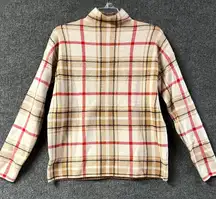 Tahari Sweater Women Medium Red Beige Plaid Rayon Window Panel Turtleneck Winter