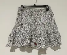 Planet Gold Ditsy Floral cotton smocked Tiered‎ Ruffle Skirt White Black medium