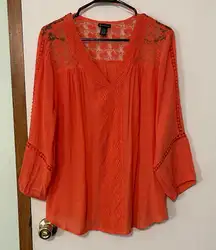 New Directions Women's Coral Lace Detail Top Size Large