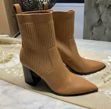 New Womens Open Edit Rafael Tan Faux Leather Stretch Block Boots Booties Size 10