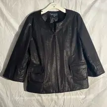 QVC Susan Graver Women Black Snake Croc Embossed Brushed Faux Leather Jacket M