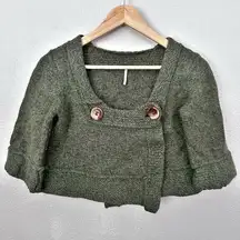 Free People  | Dark Green Button-Front Cardigan Knit Sweater Cropped | Medium