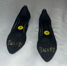 Juicy Couture Black and Gold Penny Rhinestone Mesh Ballet Flats Size 9