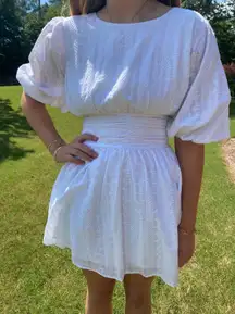 White Eyelet Puff Sleeve Mini Dress 