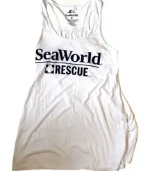 SeaWorld Rescue White & Blue Graphic Tank Top Small  Casual Ocean Conservation