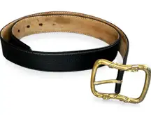 Vintage Escada Black Leather Belt with Gold Buckle quiet luxury preppy designer