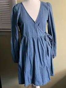 American Eagle Outfitters long sleeve wrap denim dress