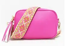 Camera crossbody with medallion strap - bright pink 🩷