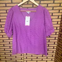 Draper James Purple Eyelet Blouse Size Small