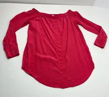 Equipment Femme Red‎ Dust Strawberry Silk Blouse Womens Size XS Off The Shoulder