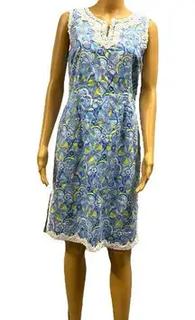 Paraphrase Blue Floral Lace Accent Cotton Sleeveless Side Slit and Zip Dress 8