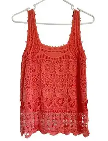 Boho Crochet Knit Sleeveless Tank Top Coral Pink Casual Cute Pins & Needles Lace