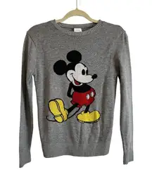 Mickey Mouse Grey Long Sleeve Crewneck Sweater Size Small