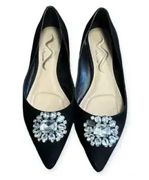 Women’s Black Textured Metallic Jeweled Flats