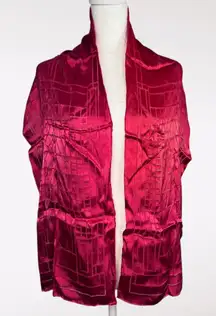 Frank Lloyd Wright MoMA Red Satin Burnout Scarf Silk Blend Rectangle