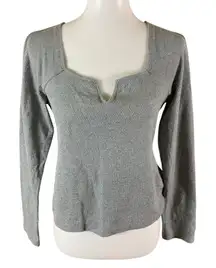 Pilcro Gray Waffle Knit Long Sleeve Notch Neck Top M Casual Minimal