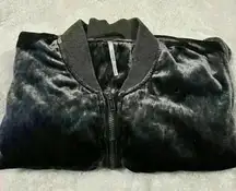 Free People Ruched Plush Velvet‎ Bomber Jacket Medium Gray Draped Zip Front