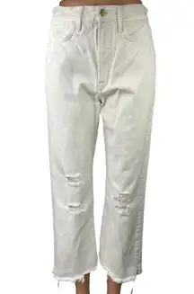 Frame Le Garcon White Distressed Frayed Hem High Waist Ankle Boyfriend Jeans 26