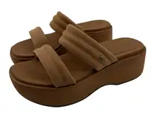 Reef Lofty Lux‎ Hi Open Back Sandal Natural Tan Women 7 Platform Flip Flop Comfy