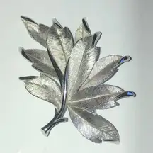 Trifari  Crown Silver Tone Vintage Leaf Brooch Shoulder Pin