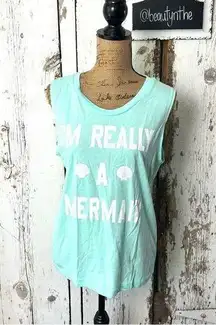 Fifth Sun I’m Really a Mermaid Graphic Teal muscle tank