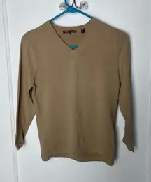 525 Y2K Camel Brown Cropped Fitted 3/4 Sleeve Cozy V-neck Fall Sweater Medium